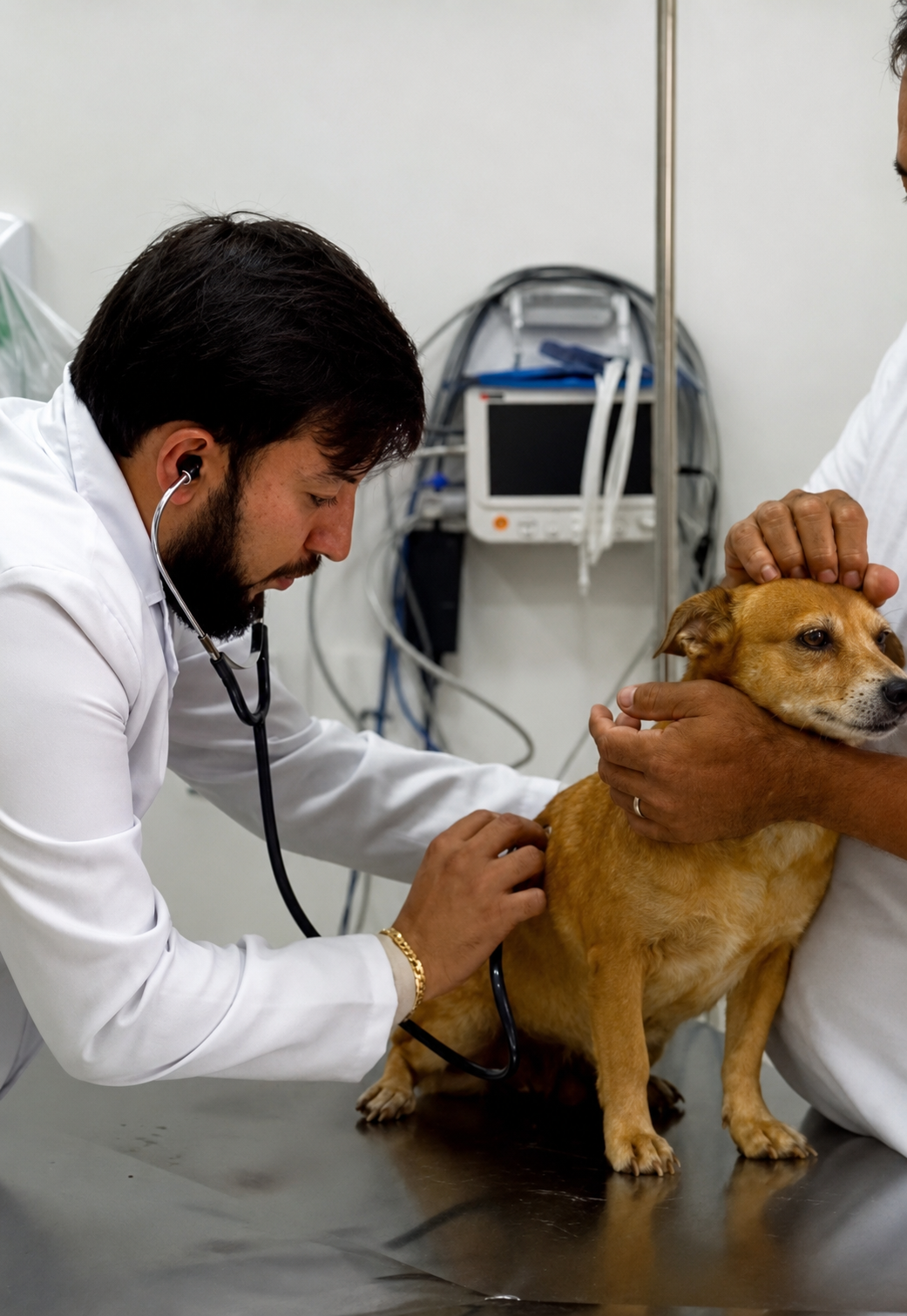 Médico veterinário da Vet Center examinando um cão em Foz do Iguaçu